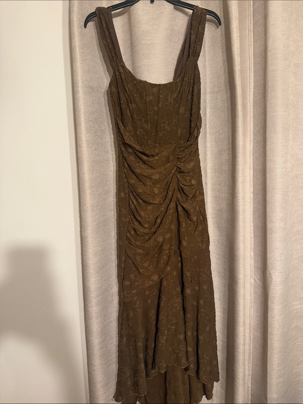 SHEIN Brown Ruched High-Low Midi Dress